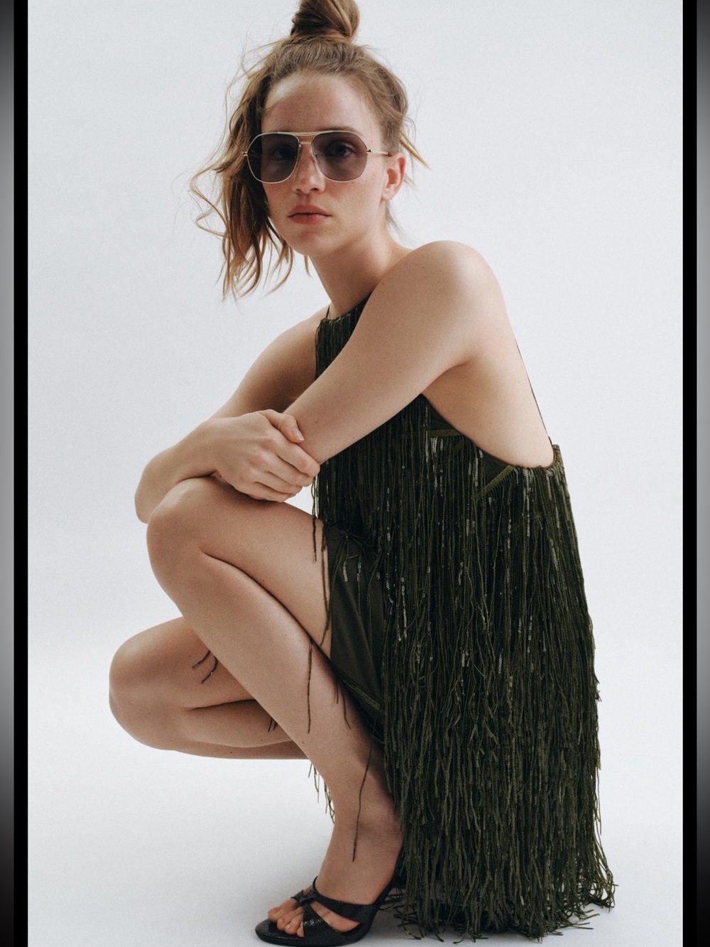 Zara Olive Fringe Halter Mini Dress